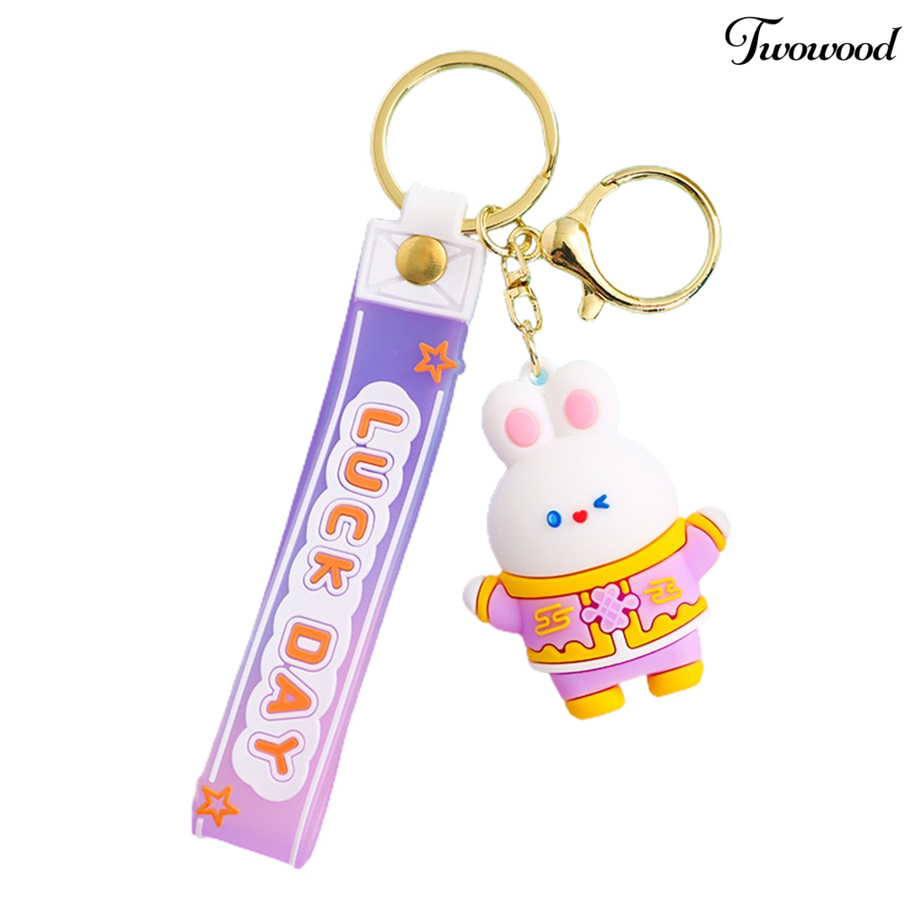 Twowood Rabbit Gantungan Kunci Serbaguna Bentuk Kartun Hewan Tiga Dimensi Warna-Warni Hias Hadiah Lucu Bunny Key Ring Mahasiswa Tas Sekolah Liontin Aksesori Busana