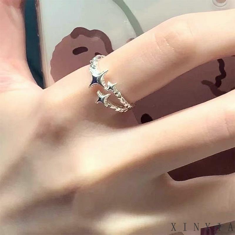 【Bayar di tempat】Cincin Bintang Desain Perempuan Cincin Asterisme Bukaan Dapat Disesuaikan Gaya Keren