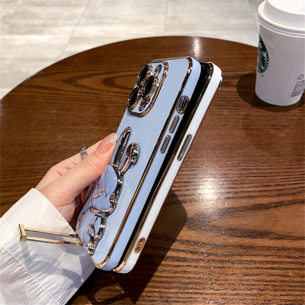 IPHONE Casing Lensa Perlindungan Kamera Mewah case Lensa Iphone14 Pro Max14Plus13 12 11 Pro Max case Kreatif Kartun Kelinci Berdiri Tertutup Penuh Perlindungan shockproof TPU soft case