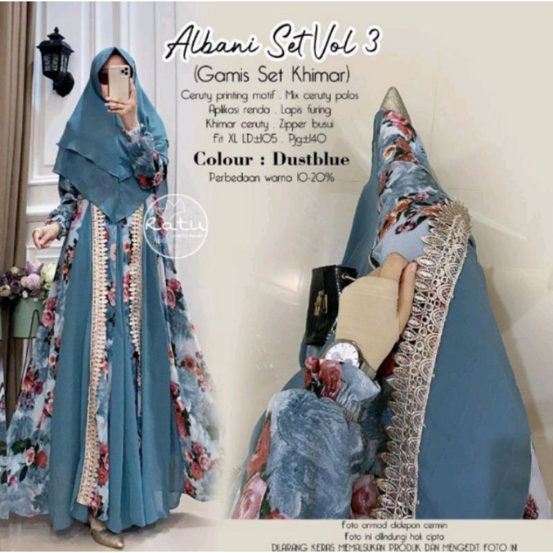 GAMIS ALBANI SYARI CARABIAN BLUE SET KHIMAR 2 LAYER
