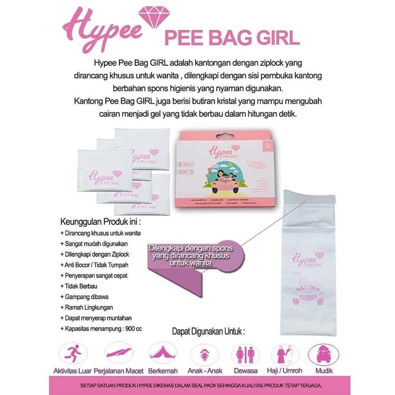 Hypee Pee Bag Girl isi 5 pcs Kantong Pipis Travelling