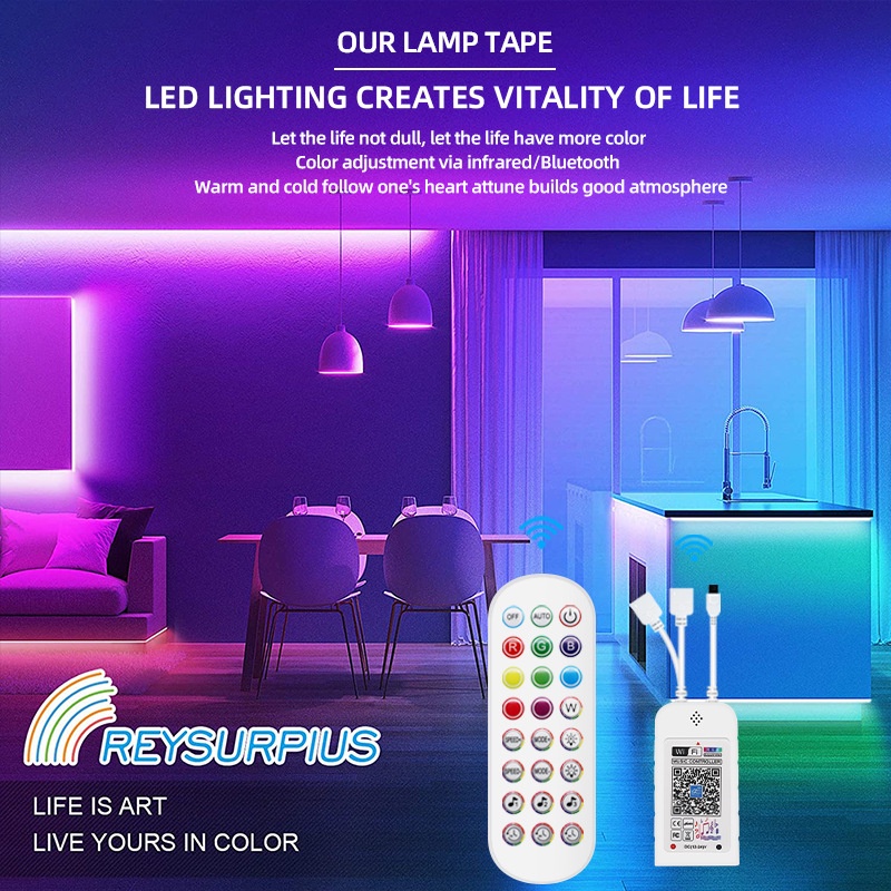 LED Strip COB 12V 5 10 Meter 4050 8100LED Smart Lighting RGB 24 Key Waterproof IP20 WiFi Bluetooth Google Assistant Alexa APP IR Remote Control Eproxy Lampu Dekorasi High Density Flexible