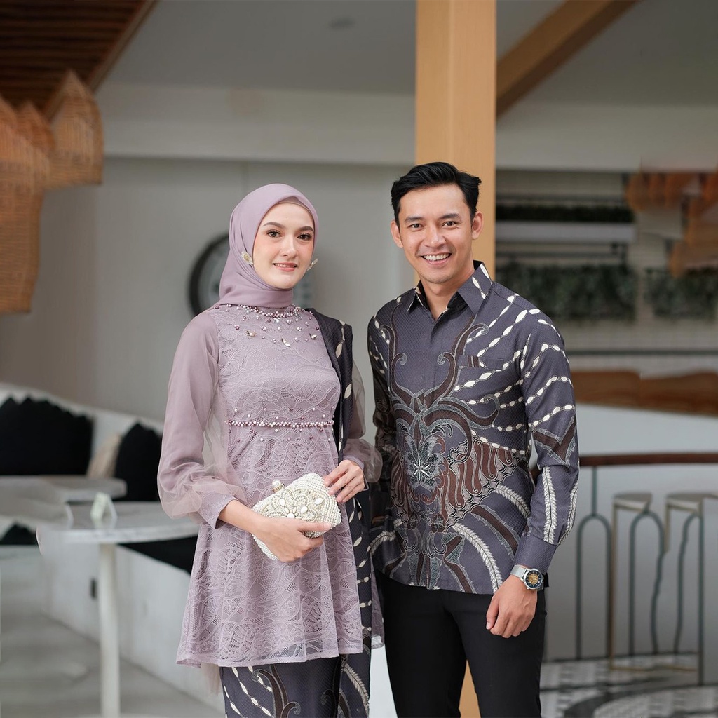 NAYAKA BATIK - Batik Couple Kebaya Modern Baju Couple Pasangan Jovita Set Tunik Kebaya Kondangan Lamaran Wisuda Terbaru Kebaya Brukat Tulle Mutiara