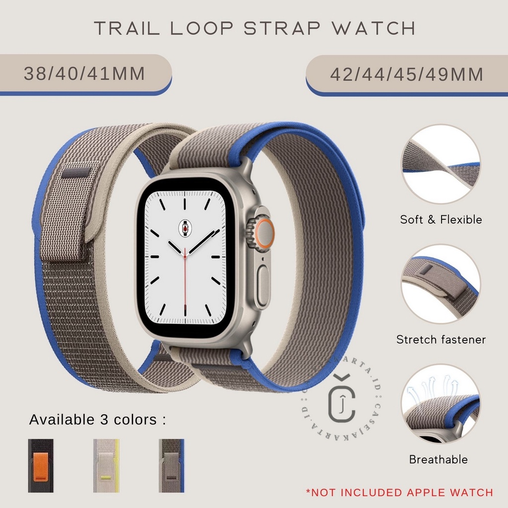 ( TANPA JAM ) TRAIL LOOP TALI STRAP WATCH ADJUSTABLE - SERIES ULTRA 8 7 6 5 4 3 2 1 SE | SIZE 38mm 40mm 41mm 42mm 44mm 45mm 49mm | Tali strap sport band apple watch iwatch smartwatch iwo