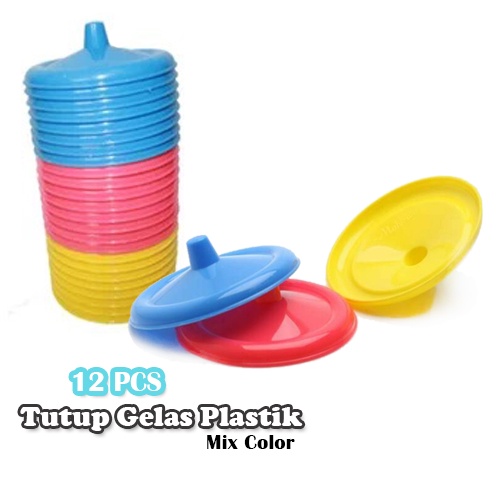 Tutup Gelas Plastik Warna Warni Satu Set isi 12 pcs