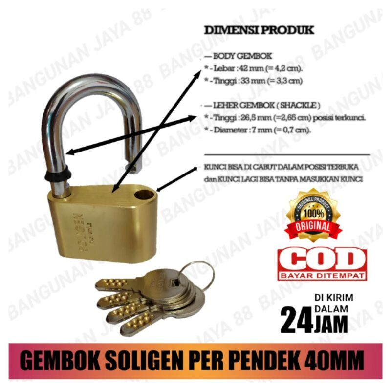 GEMBOK SOLIGEN PER 40MM PENDEK/GEMBOK PAGAR/GEMBOK RUMAH