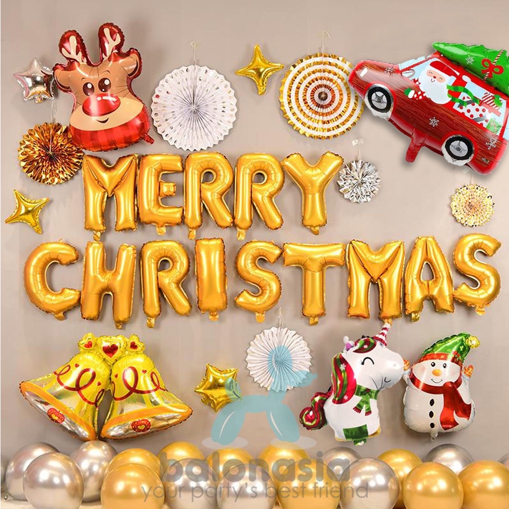 Balon Dekorasi Natal Warna Emas dan Perak Set Hiasan Perayaan