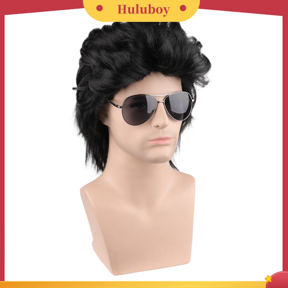 Wig Rambut Palsu Pria Model Pendek Keriting Fluffy Untuk Cosplay Halloween