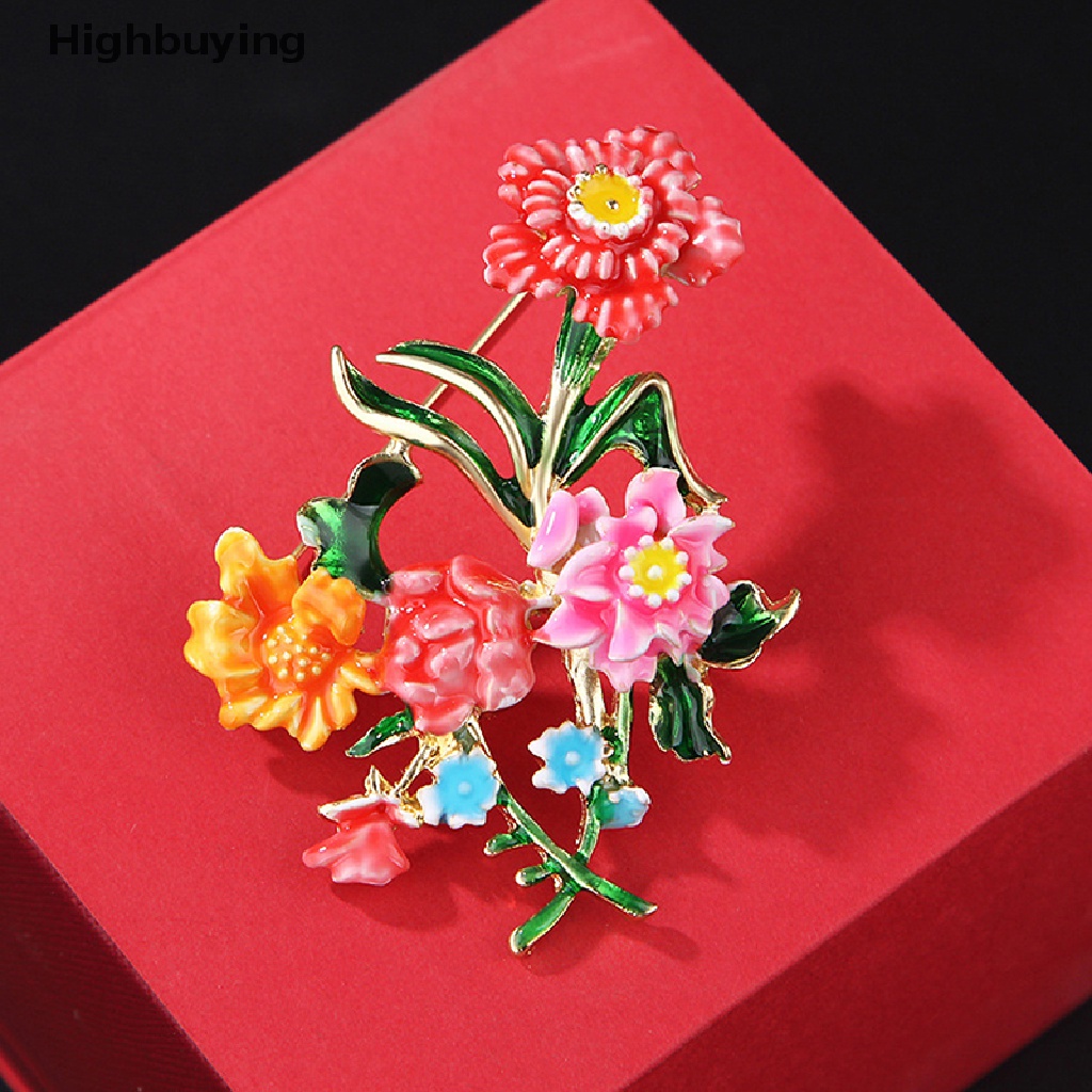 Hbid Enamel Warna-Warni Peony Bros Untuk Wanita Enamel Yang Indah Bunga Besar Bros Desain Baru Sweater Pin Mantel Gaun Perhiasan Hadiah Glory