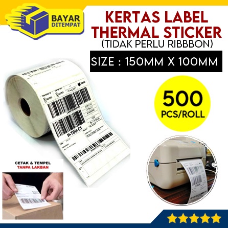 Label Thermal Barcode 100 x 150 mm 500pcs Sticker Resi