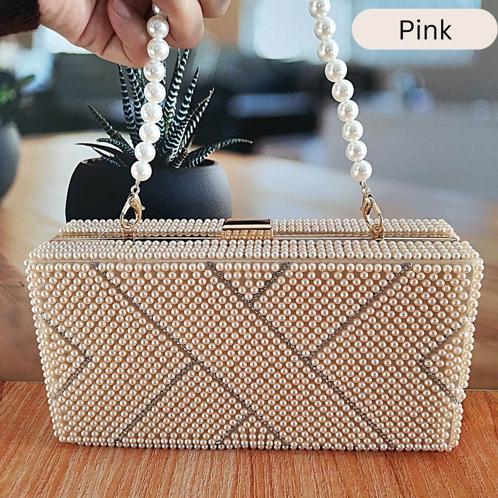 Tas Pesta Import Mutiara Kondangan Wanita Premium Kristal Ori Terkini Handbag Wisuda Elegan Mewah Impor 70195-2 KLIKSISTA