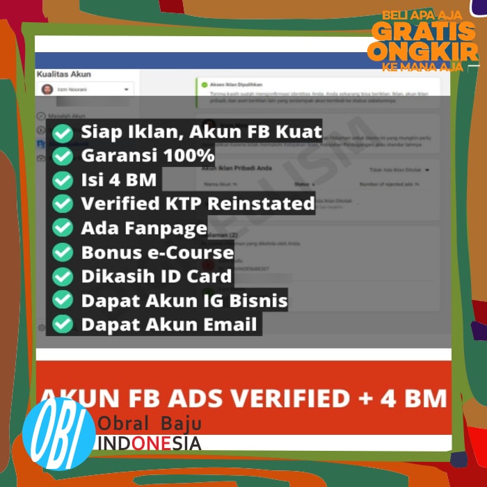 Obral / Original Sale Promo Akun Iklanfb Verified Reinstated Dipulihkan + 4 Bm + 5 Iklan Terbaru