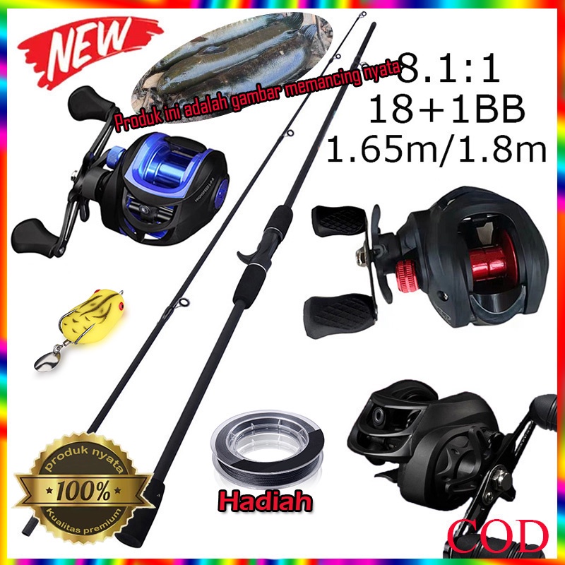 Jual Joran Pancing Set Carbon Baitcasting Fishing Rod Metal Reel Max Drag 8kg Material