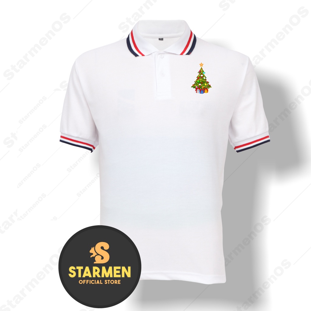 Kaos Polo Shirt Pria Kerah Logo Christmas Tree