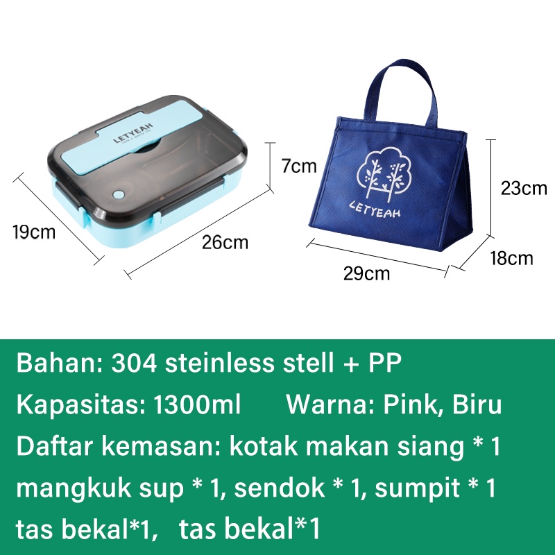 Letyeah &amp; Anantagt kotak bekal makan stainless 4 gird set anak lunch box bag murah