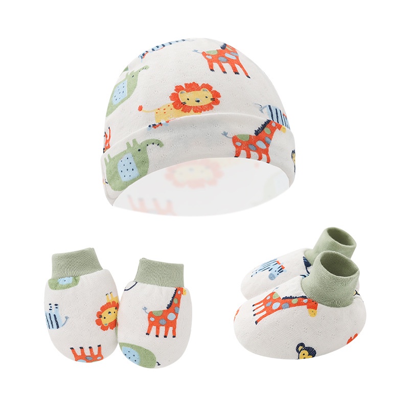 NEW Set sarung tangan-sarung kaki-kupluk bayi motif macam-macam