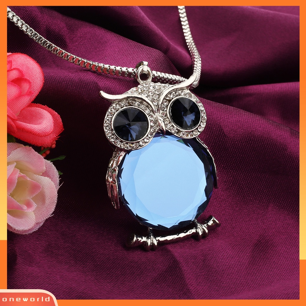 [WONE] Wanita Burung Hantu Berlian Imitasi Kristal Liontin Kalung Hewan Panjang Sweater Rantai Perhiasan