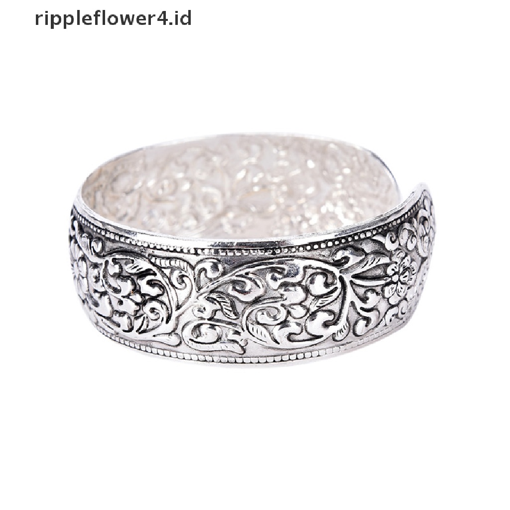 {rippleflower4.id} New Tibet Silver Totem Bangle Ukir Bunga Keberuntungan Bangle Cuff Gelang~