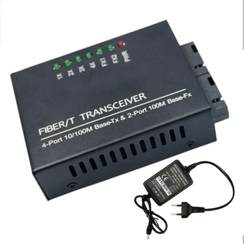 Media Converter Fiber Optic 2 Fo 4 Lan + Adaptor box