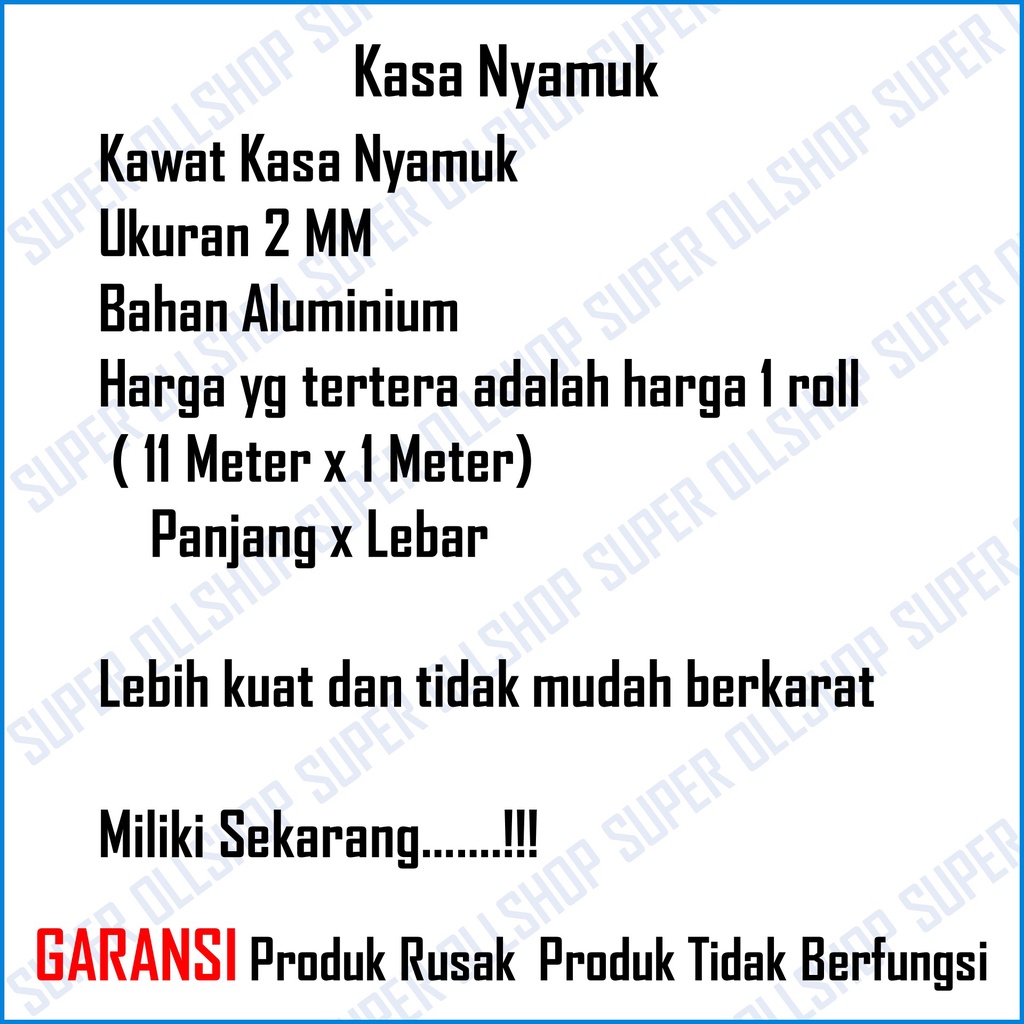 Kawat Nyamuk Jaring Aluminium 1 Roll / Kasa Nyamuk / Jaring Kawat Parabola Anti Karat Murah / Kasa Kawat Nyamuk Penghalang Nyamuk Jaring Aluminium Ventilasi Lubang Angin 1 Roll