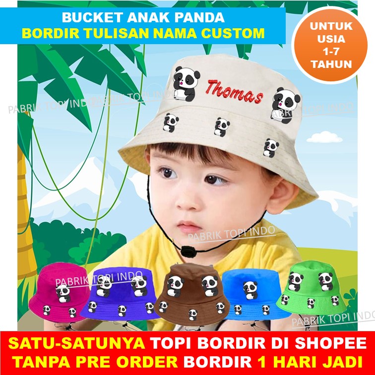 Bucket Panda Topi Anak  Karakter Custom Bordir Nama Anak Usia 1 - 7 Tahun