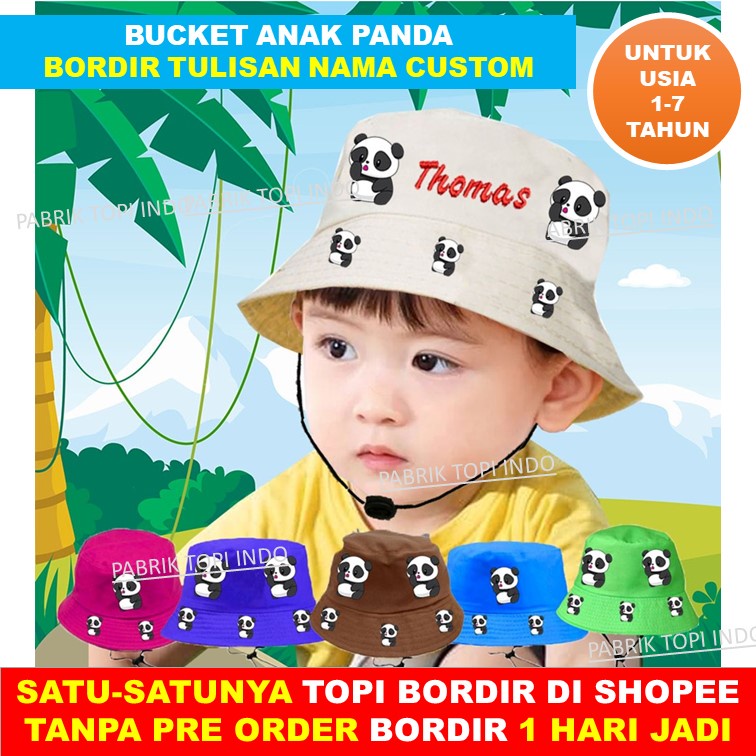 Bucket Panda Topi Anak  Karakter Custom Bordir Nama Anak Usia 1 - 6 Tahun