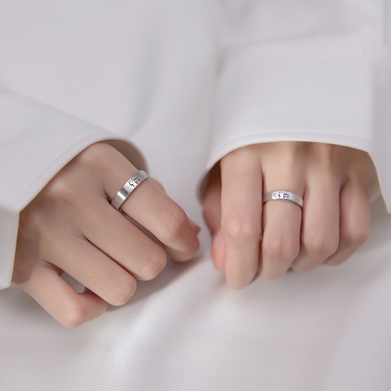 Cincin Pasangan Kucing Lucu Korea Ins Fashion Cincin Perak Terbuka Dapat Disesuaikan Hadiah Hari Valentine