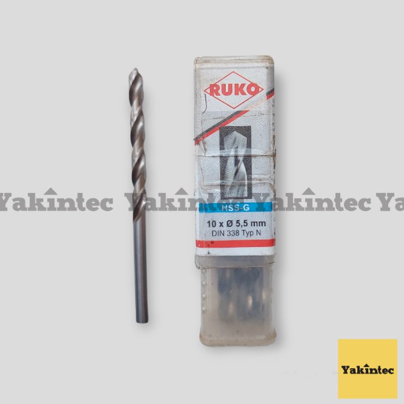 Mata Bor Twist Drill Besi & Kayu Original RUKO 5.5 mm DIN 338 HSS-Ground