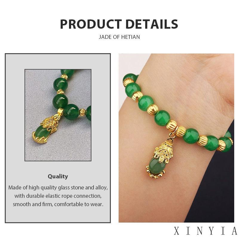 【Bayar di tempat】Imitasi Nephrite Jade Giok Hijau Gelang Gaya Etnik Fashion Perhiasan Perempuan