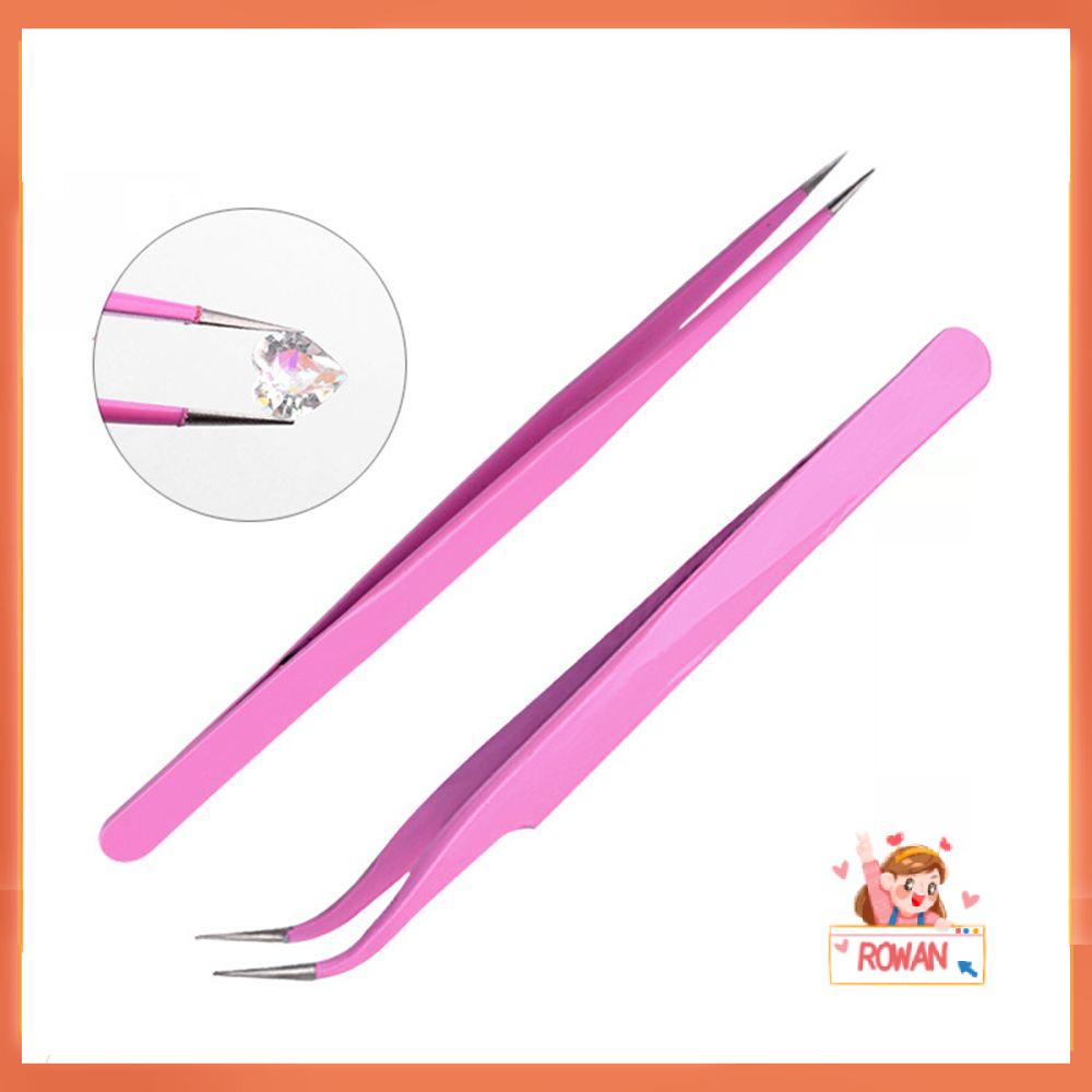 R-flower Eyelash Tweezer Pink Makeup Lurus+Bengkok Penjepit Kristal
