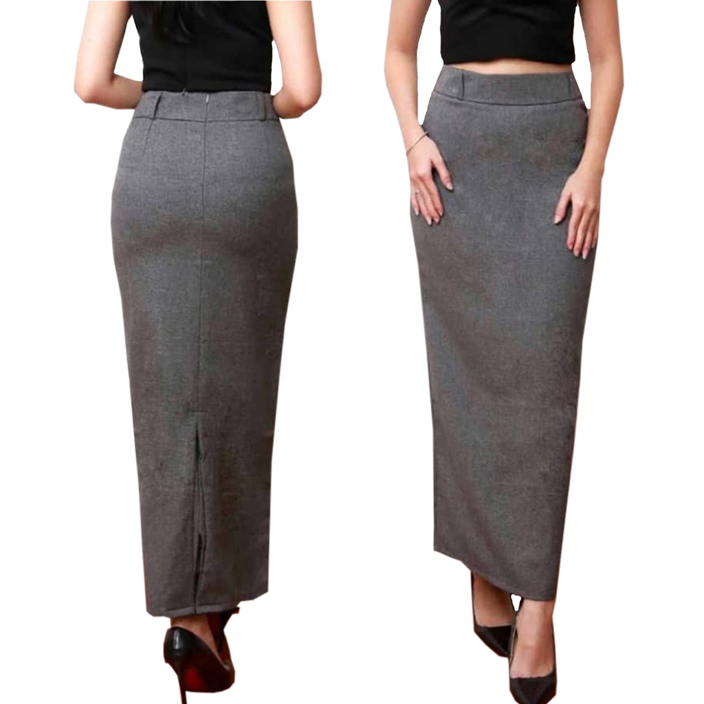 Rok Kerja Wanita Panjang  Model Span Rempel Belakang Bahan Formal Kantor Kualitas Premium