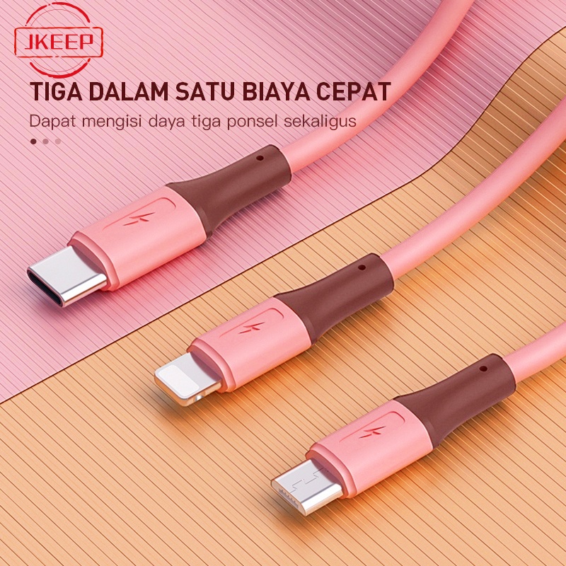 [Ready Stock] Kabel Data/1.2M 3 In 1 Kabel Data/3A Fast Charging/for Android Type-c Iphone lightning Data Cable/Charging Original Pink