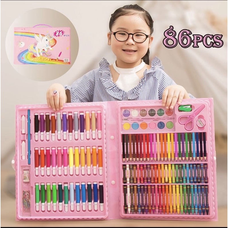 

Stationary Set isi 86 pcs Pensil Crayon Warna Cat Air - Perlengkapan Sekolah Menggambar Anak