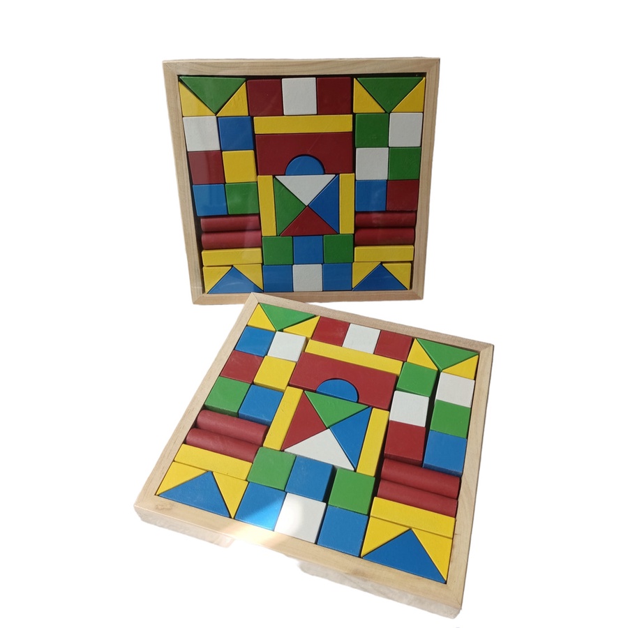 PROMO - Mainan Balok Kayu isi 48pcs Wooden Puzzle BLOCK Susun Rumah Bangunan /mainan edukasi anak /mainan susun bangunan /kado mainan anak