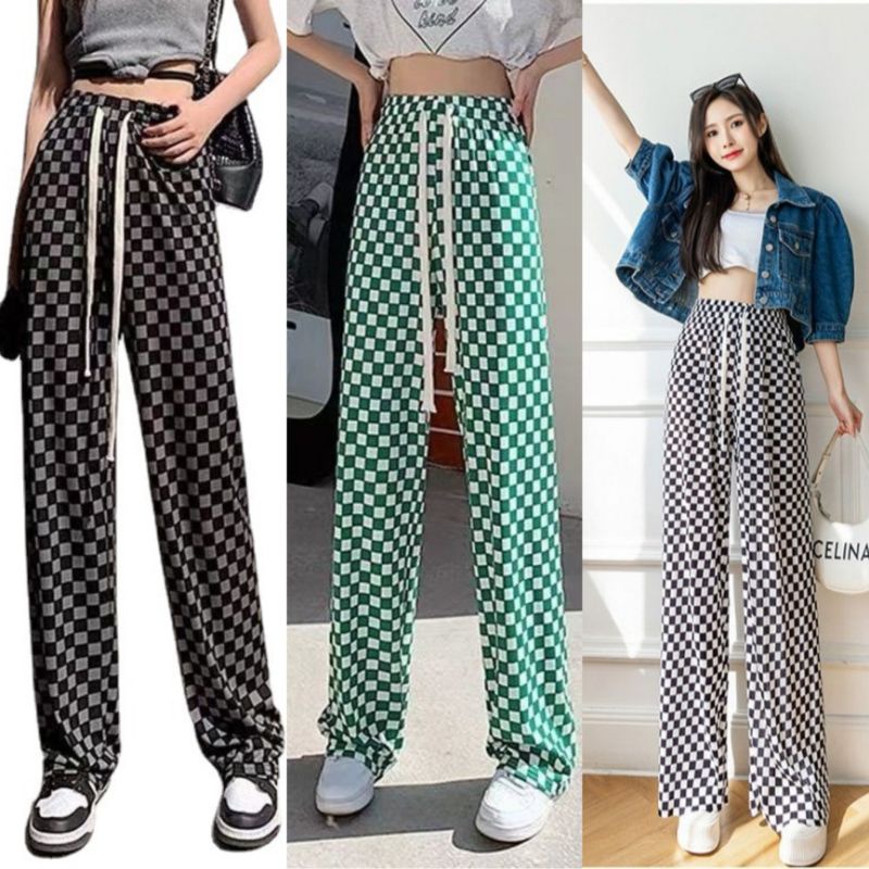 hw celana panjang nyaman import motif catur hw