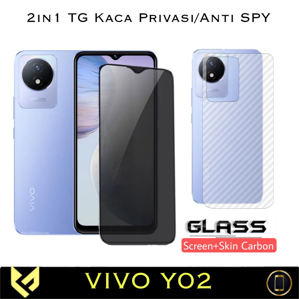 (PROMO PAKET 2IN1) VIVO Y02 / VIVO Y02T Anti Gores Layar Free Skin Carbon Pleindung Body Belakang Handphone