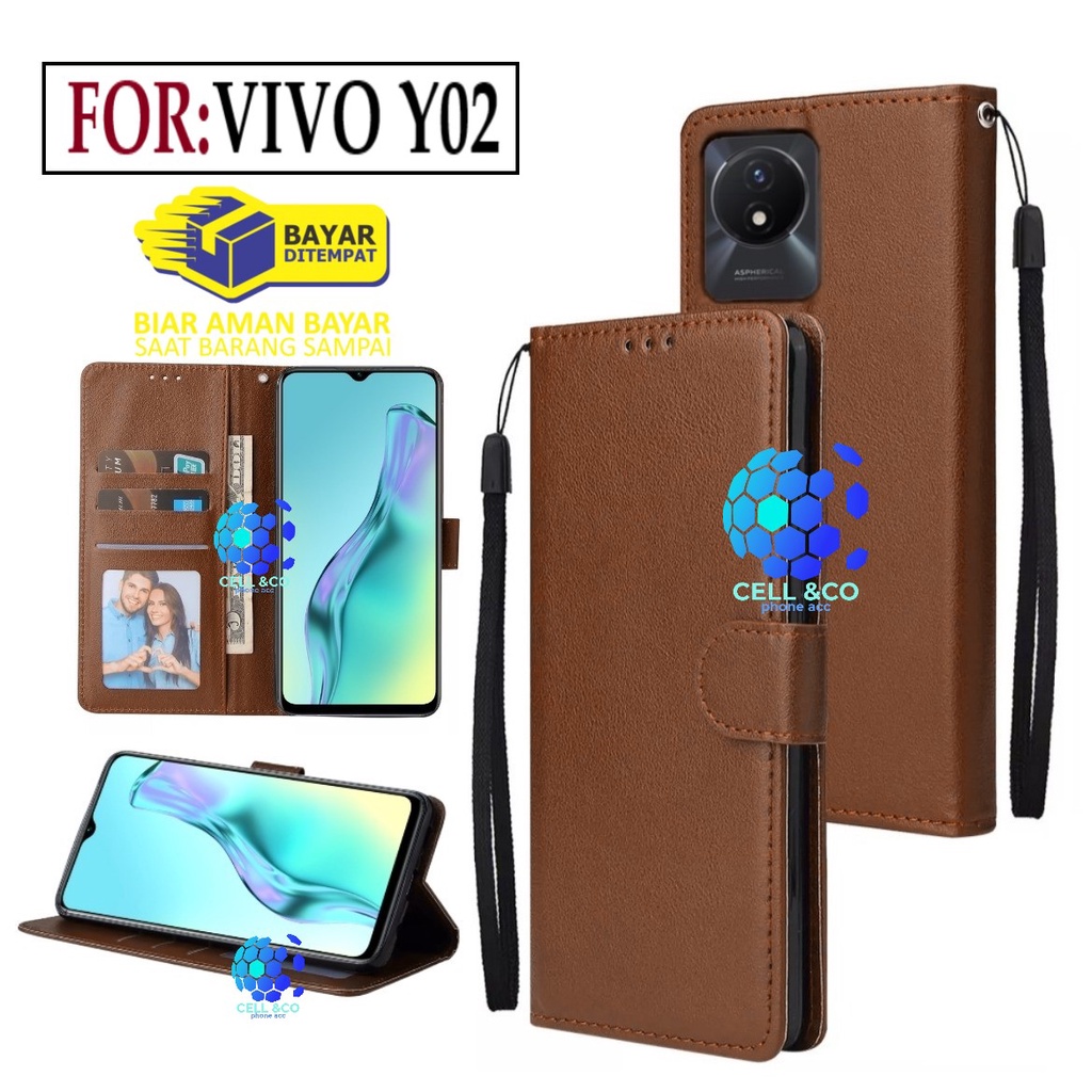 FLIP COVER VIVO Y02 LEATHER WALLET PREMIUM FLIP CASE BUKA TUTUP KESING HP CASING FLIP CASE WALLET VIVO Y02
