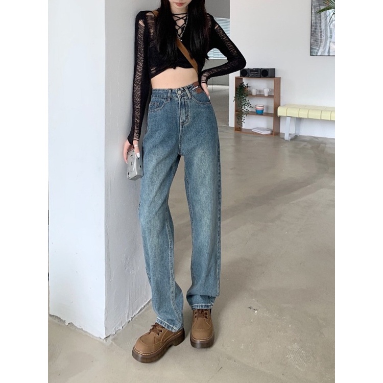 Korean Highwaist Loose Celana Panjang Jeans Wanita