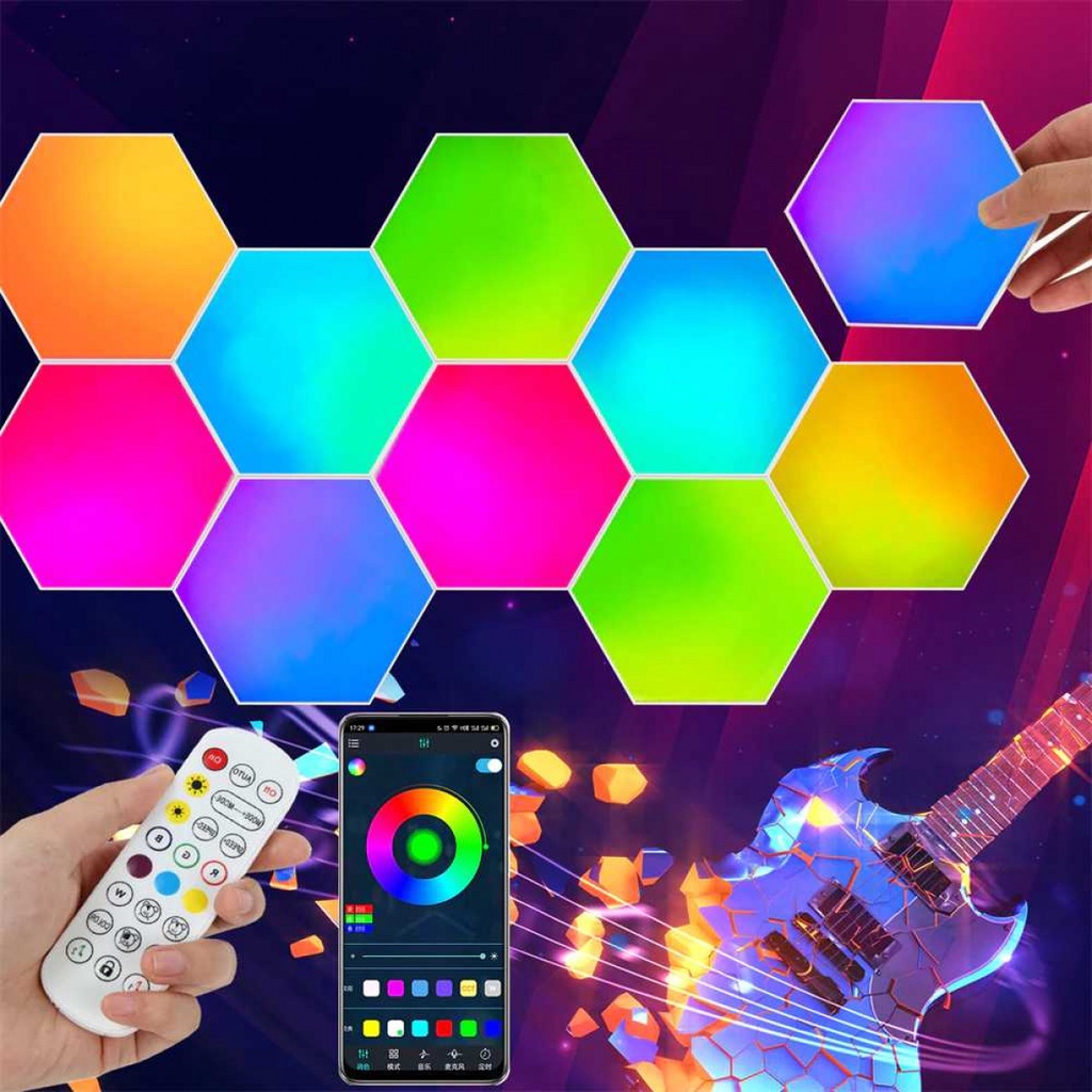 Lampu Hexagon LED RGB 10 PCS Dekorasi Interior Kontrol Aplikasi Remote