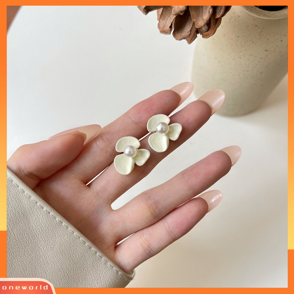 [WONE] 1pasang Wanita Ear Studs Bunga Perhiasan Mutiara Imitasi Vintage Kilau Cerah Stud Earrings Hadiah Ulang Tahun