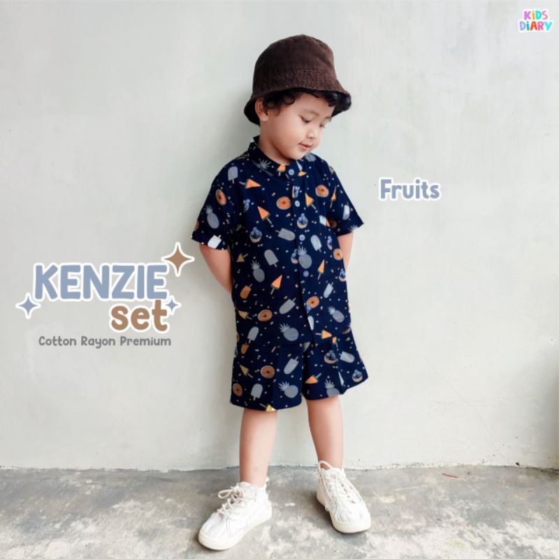 Setelan Kemeja Anak Celana Pendek Motif Lucu Kenzie Set