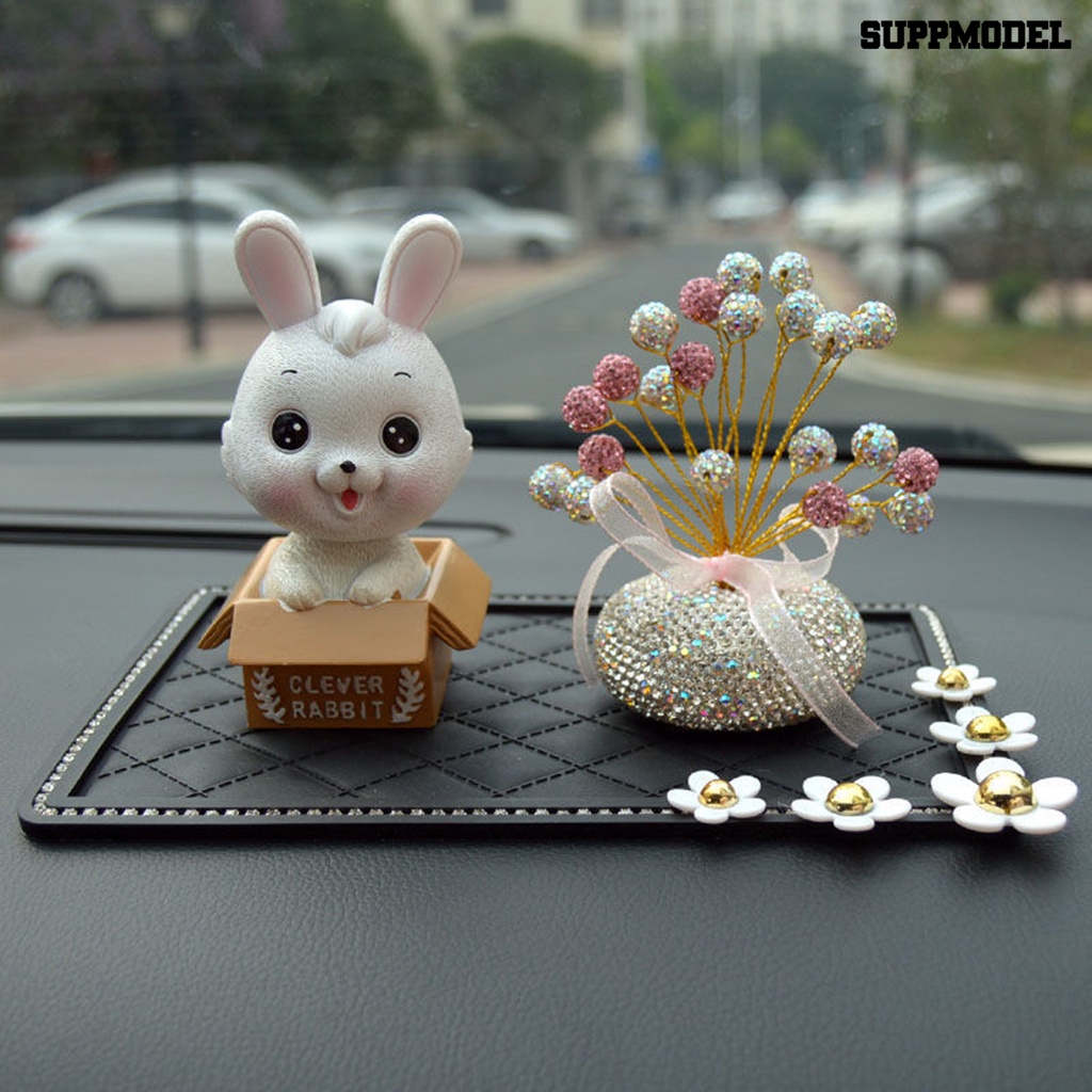 [Dekorasi] Car Bunny Ornament Animal Rabbit in Box Realistis Adorable Colorfast Hiasan Mobil Tekstur Bening Interior Dashboard Decor Mainan Hadiah