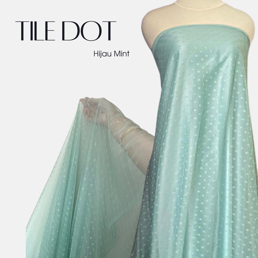 Bahan Kain Tile Tille Tule Tulle Dot Dotty Warna Hijau Mint