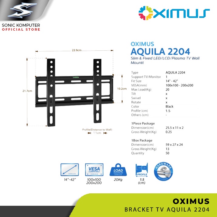 Bracket TV Fix LCD LED Monitor TV 14&quot; - 42&quot; OXIMUS AQUILA 2204