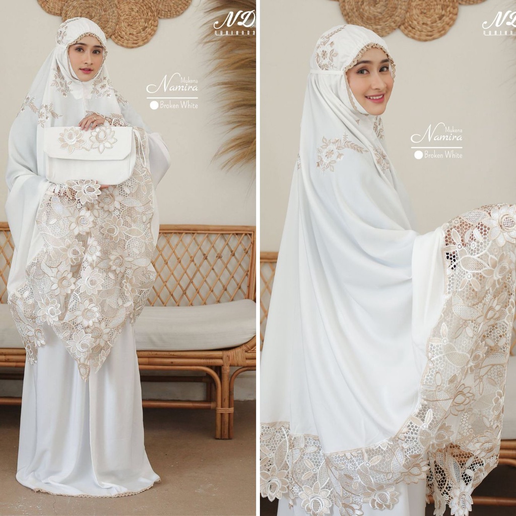 Mukena Namira broken White ( Putih Tulang ) / Mukena Dewasa Mukena Bordir manual Asli Mukena Katun P