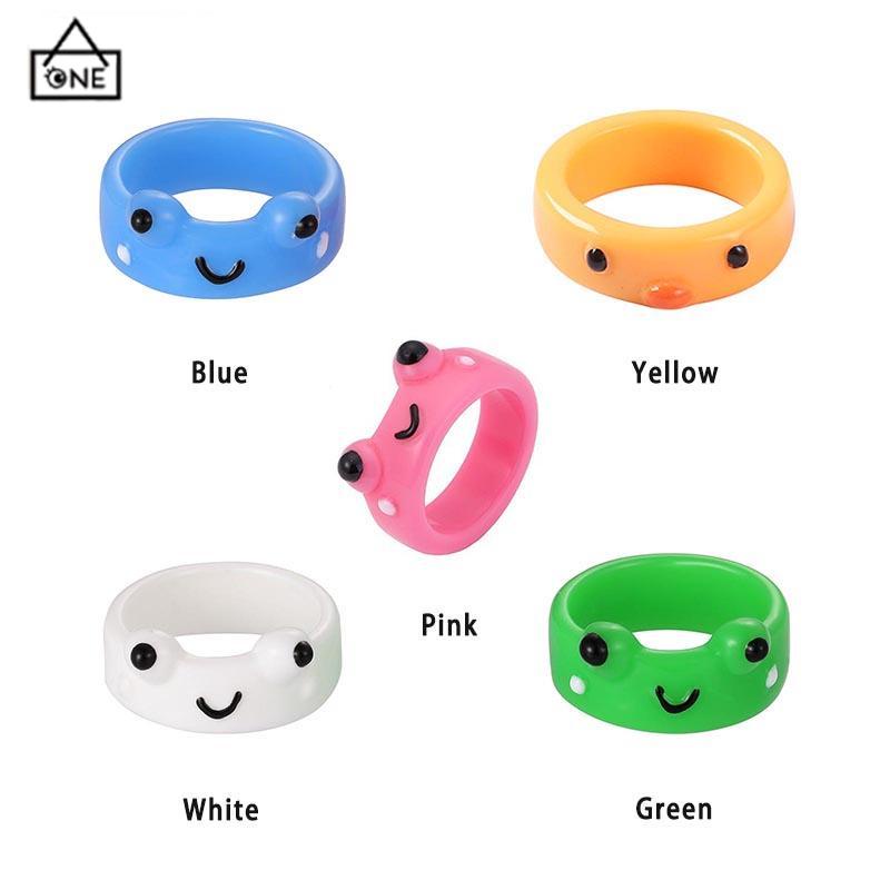 COD❤️Cincin Bentuk Kodok Kreatif Sederhana Kartun Korea Lucu Behan Resin Warna- Warni Cincin Katak Ekor Wanita-A.one