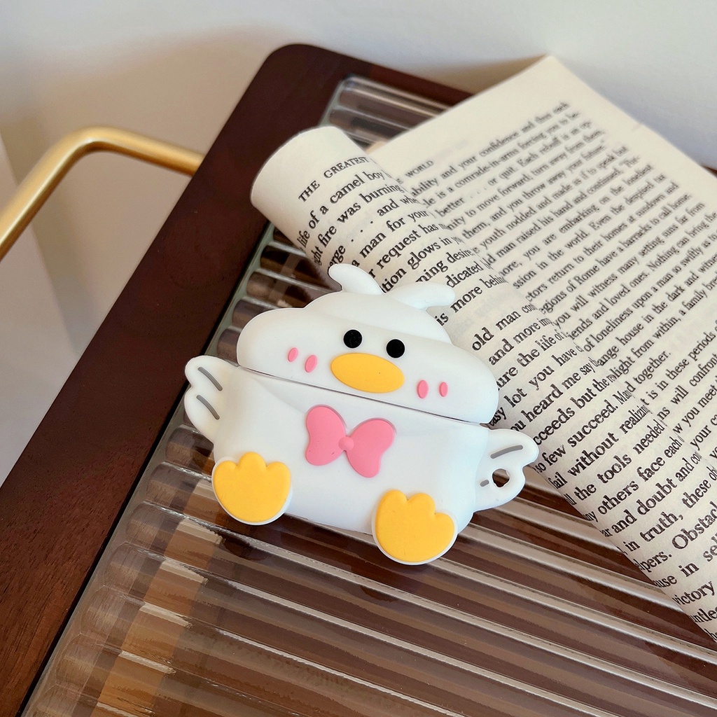 INPODS Cute Animal 3D Bebek Putih Dengan Busur Bluetooth Earphone Case Cover Untuk Airpods1 2 3 Pro I12 i13 Inpods12 13 Pro Airpods3