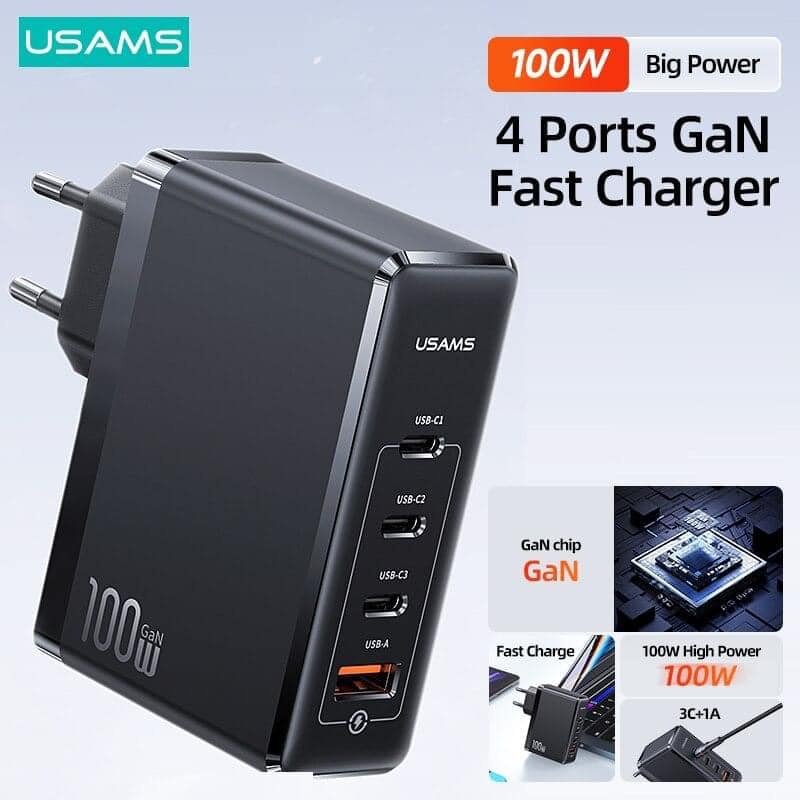 USAMS 100W 4 Ports Gan Fast Charger EU Original