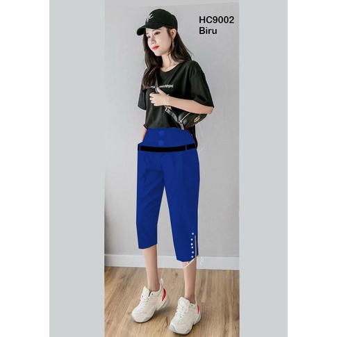 HC9002 Celana Wanita 3/4 Cotton Stretch + Mata Ayam + Tali Samping / Celana Katun Wanita / Celana 3/4 Katun / Celana Cewek / Celana Korea