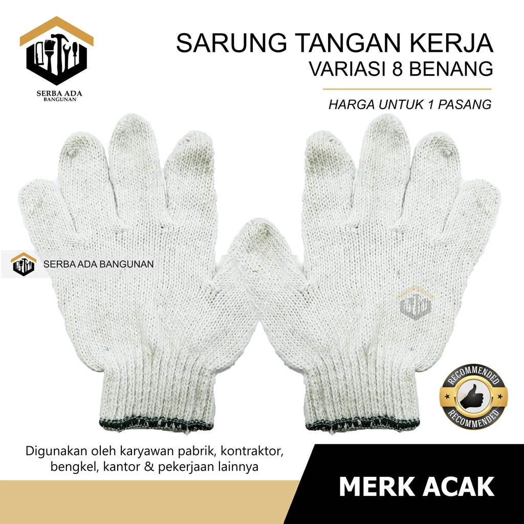 SARUNG TANGAN RAJUT KATUN TIPE BENANG 6 - 8 PUTIH HAND GLOVES PER PCS